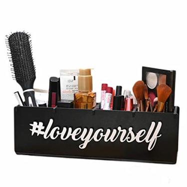 Imagem de Gift Kya De Organizador de maquiagem para penteadeira com 4 compartimentos, caixas de armazenamento para guarda-roupa, perfume, batom, esmalte, presentes exclusivos para mulheres (preto, madeira)