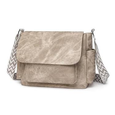 Imagem de DLLTFPFE Bolsas transversais para mulheres, bolsas modernas de couro vegano com alça ajustável, bolsa carteiro de ombro, Caqui