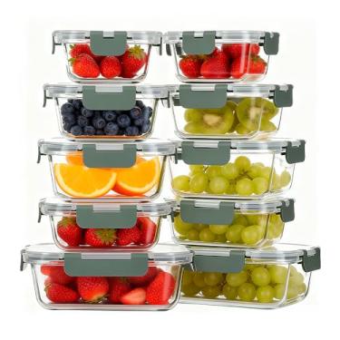 Imagem de Potes de Vidro Life Kit 10 Peças Herméticos para Armazenamento de Alimentos e Marmitas - Vidro Borossilicato Reutilizável com Tampa Antivazamento, Ideal para Micro-ondas, Freezer e Forno
