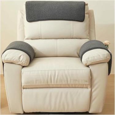Imagem de Capas de apoio de braço de sofá em lã sherpa com base antiderrapante e bolso de armazenamento. Capas para apoio de braço de poltrona reclinável.