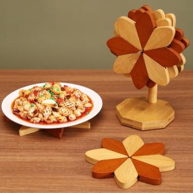 Imagem de Artistic Windmill Insulation Pad - Eco-Friendly Wooden Placemats Dining - 4 Pieces Set(5 pieces)