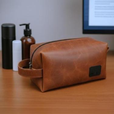 Imagem de Necessaire Estojo Organizador Bolsa de Mão Couro Legítimo-Unissex