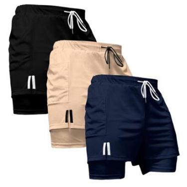 Imagem de Kit 3 Shorts Masculinos Esportivos 2 em 1 com Design Funcional e Ajuste Confortável-Masculino