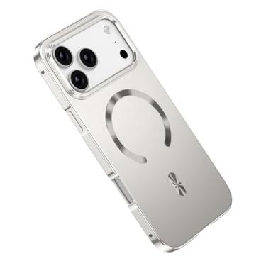 Imagem de HUHUCASE Capa de celular compatível com Apple para 17 Pro Max, com uma moldura de metal com escudo magnético e capa protetora antiqueda galvanizada fosca (iPhone17air, cor original)