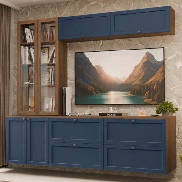 Imagem de Estante Sala de Estar com Rack + Cristaleira 230cm Rustic/Azul/Rustic Vik Madesa 02