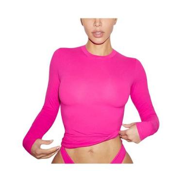 Imagem de Camiseta Feminina De Manga Longa Slim Fit, Básica, Sólida, Pullover, E