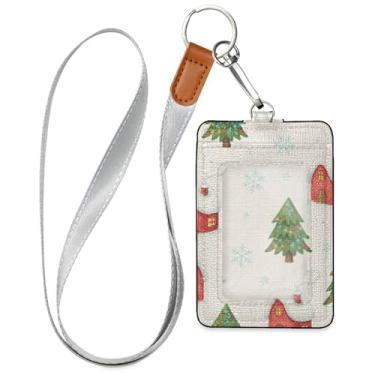 Imagem de Burbuja Porta-crachá de couro com cordão, etiqueta de identificação de árvore de inverno com 1 janela transparente para identidade e 2 compartimentos para cartão para escritório, enfermeira, professor