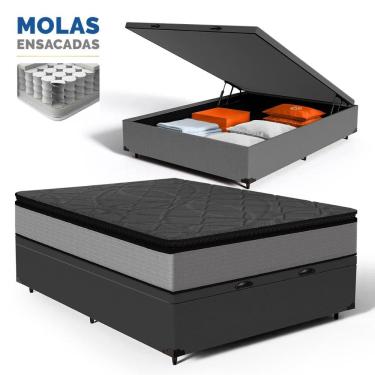 Imagem de Cama Box Baú com Colchão de Molas Ensacadas Pillow Top UmaFlex Vitta Casal 138cm
