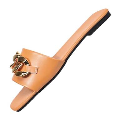 Imagem de Sandálias femininas modernas e casuais de verão confortáveis de praia com alça única, Laranja, 35