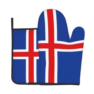 Imagem de Conjunto de 2 peças de luvas de forno impressas com bandeira da Islândia, adequado para cozinhar, assar e grelhar ao ar livre