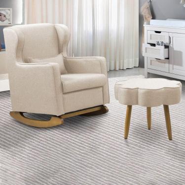 Imagem de Poltrona De Amamentação Base Balanço E Puff Flower Linho Bege E03 - D`rossi