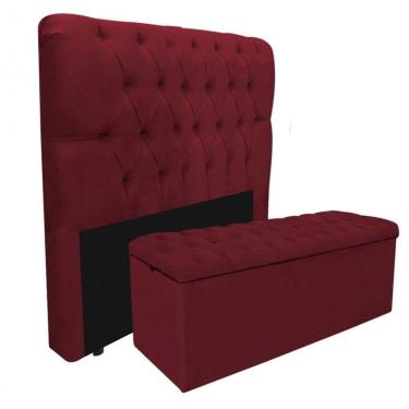 Imagem de Kit Baú Recamier Mais Cabeceira Madrid Queen Size Vermelha