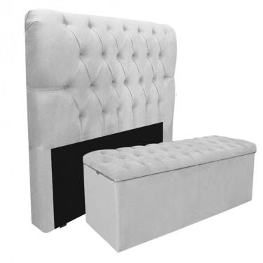 Imagem de Kit Baú Recamier Mais Cabeceira Madrid Queen Size Branca