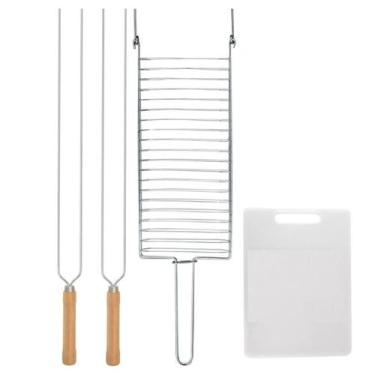 Imagem de Kit Preparo Churrasco 4Pcs Churrasqueira Grelha Espeto 55Cm - MOR