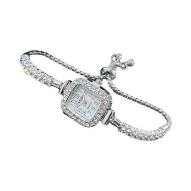 Imagem de Relógio De Pulso Feminino Pequeno Quadrado Com Quartzo, Pulseira De Di