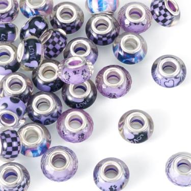 Imagem de Spritewelry Contas europeias de resina para pulseira, contas grandes para fabricação de joias, contas espaçadoras de 14 mm roxas Rondelle para artesanato DIY, colar, brinco, furo de 5 mm
