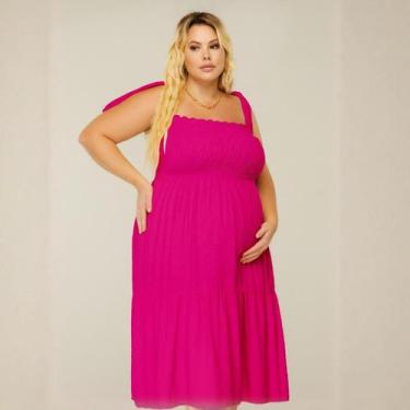 Imagem de Vestido De Grávida Gestante Modelo Midi Plus Size Com Alça Ajustável -