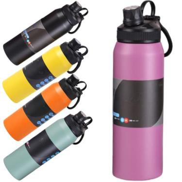 Imagem de Garrafa Térmica Água 800ml Aço Inox Parede Dupla a Vácuo Tampa Esportiva Antivazamento com Alça Acabamento Fosco Academia Escola Dia a Dia (Roxo)