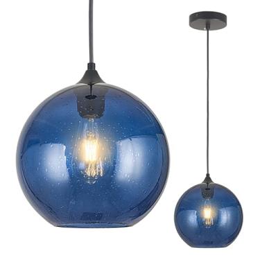 Imagem de GLAMIGHT Luzes pendentes de vidro azul iluminação ilha cozinha globo moderno luminárias pendentes modernas para cozinha, ilha, quarto, sala de jantar, luminária, 25 cm