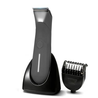 Imagem de Aparador corporal masculino – Barbeador de virilha e bola com base de carregamento – Aparador elétrico de pelos pubianos sem puxar de potência constante – Protetor 5 em 1 à prova d'água com luz LED