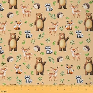 Imagem de jejeloiu Tecido de animal fofo da The Yard Tecido de estofamento de animais de fazenda urso veado raposa ouriço impermeável decoração interna e externa para projetos de artesanato de costura faça você