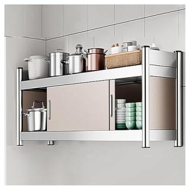 Imagem de Armário de parede de aço inoxidável resistente com portas deslizantes - Prateleira de armazenamento de cozinha comercial para bares, escolas, garagem - Solução durável para montagem na parede