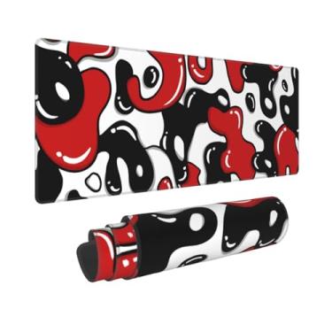 Imagem de Tapete de mouse para jogos vermelho, preto, branco, geométrico, japonês, estendido, 2GG, 35,4 x 15,17 cm, mesa completa, para jogos, com bordas costuradas e base antiderrapante para trabalhadores