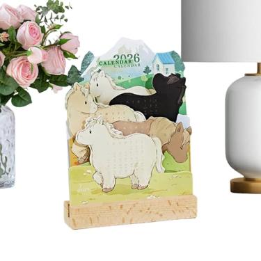 Imagem de Calendário mensal de mesa 2026 - Planejador mensal engraçado de cavalo de - Calendário de mesa com base antiderrapante, para férias, casa, escritório, escola, sala de aula, dormitório
