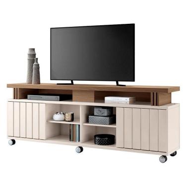 Imagem de Rack Bancada Para Sala Rivera Off White Castanho - Hb Móveis