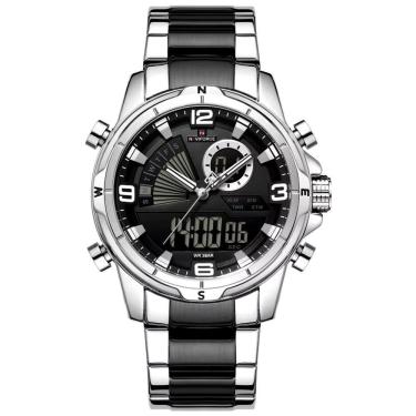 Imagem de Relógio Masculino Clássico Multifuncional Duplo Display Quartzo Impermeavel Prata Preto