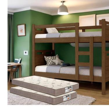 Imagem de Beliche Solteiro Reforçada + 2 Colchões D33 14 Cm Premium Cor:legno