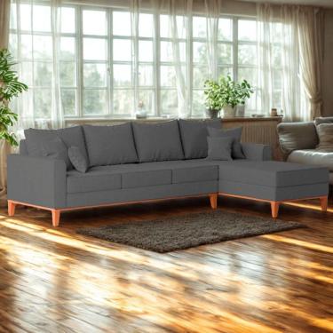 Imagem de Sofá 4 Lugares Beny Com Chaise Direito Suede Cinza