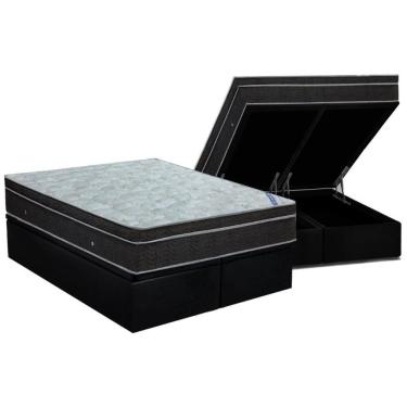 Imagem de Cama Box Baú King: Colchão Molas Bonnel Ortobom Nanolastic Light + Base Crc Suede Black(186X198)