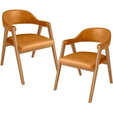 Imagem de Kit 02 Cadeiras De Jantar E Estar Living Estofada Nadja L02 Couríssimo Whisky