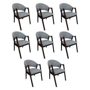 Imagem de Kit 8 Cadeiras Linho Helen Premium para Mesa de Jantar Área Gourmet em Madeira Maciça - Cinza