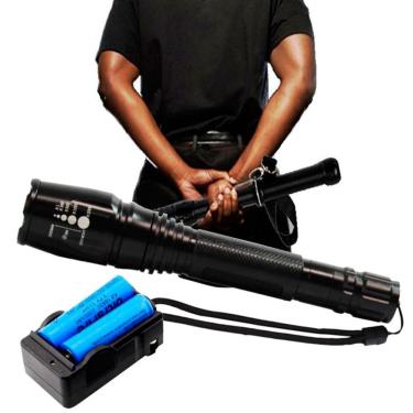 Imagem de Lanterna Tática Led T6 Com Zoom e 2 Baterias Sinalizador de Emergência BM-8477