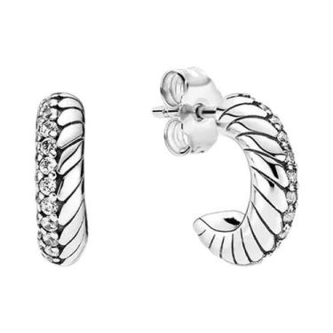 Imagem de Brincos De Argola Femininos Em Prata 925 Com Flor Azul E Pingente De C