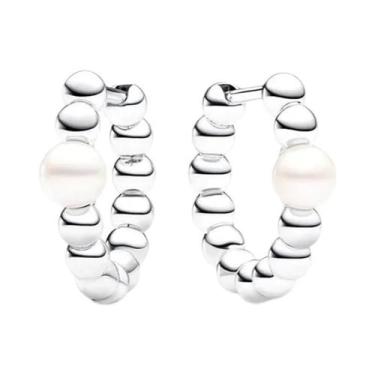 Imagem de Brincos De Argola Femininos Em Prata 925 Com Flor Azul E Pingente De C