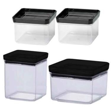 Imagem de Kit 4 Pote Hermético Lumini Quadrado Preto - Paramount Plasticos
