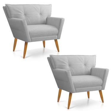 Imagem de Kit 02 Poltronas Anitta Linho Cinza A05 Pés Palito Castanho - D'Rossi