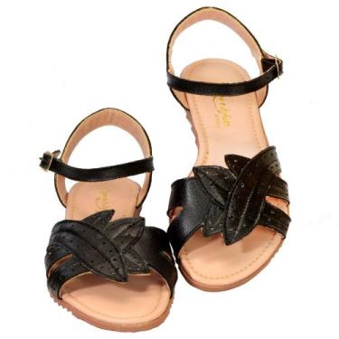 Imagem de Sandália Feminina casual de Couro Preta primavera verão - Romeu e Juli