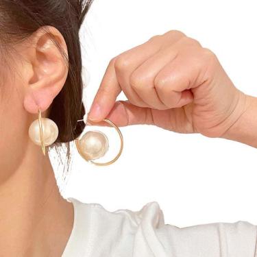 Imagem de Brinco Feminino Dourado Perola Grande Branca Luxo - anjo da mamãe, Bra