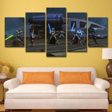 Imagem de Pôster de arte de parede em tela de 5 painéis Lights Sabers Anime 25x3