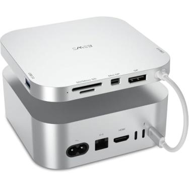 Imagem de JESWO Base USB-C 6 em 1 para Mac mini M4 – Mini DP 4K a 60Hz, adaptador multiportas USB C Hub com USB C para 4K a 60Hz DP, 2 portas USB 3.0, compartimento para cartão TF/SD, estação de ancoragem para