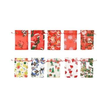 Imagem de Grandes Sacolas De Organza De Natal 10pcs Embalagem Para Presentes Com
