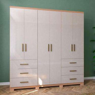 Imagem de Guarda Roupa Casal Santiago 6 Portas de Bater 6 Gavetas MDP Avelã-cappuccino Bartira Móveis