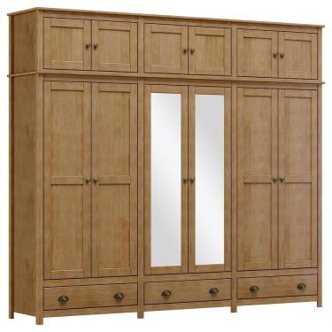 Imagem de Guarda Roupa Casal Topázio 12 Portas de Bater 3 Gavetas Madeira Maciça com Espelho Freijó