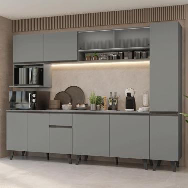 Imagem de Armário de Cozinha Completa Nice Madesa 02 10 Portas 1 Gaveta MDF 280 cm Cinza com Tampo MDP