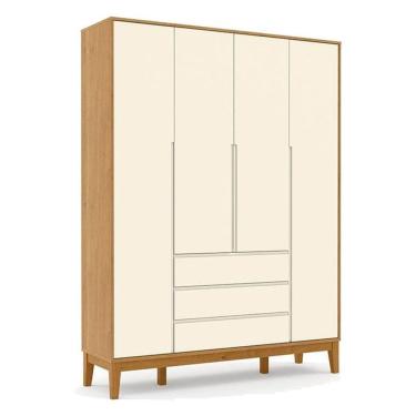 Imagem de Guarda Roupa Infantil Solteiro Nature Clean 4 Portas 3 Gavetas MDF Freijó Off White Eco Wood Matic
