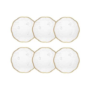 Imagem de Cj 6 Pratos para Sobremesa de Cristal Transparente C/Fio de Ouro New Butterfly 20cm Lyor